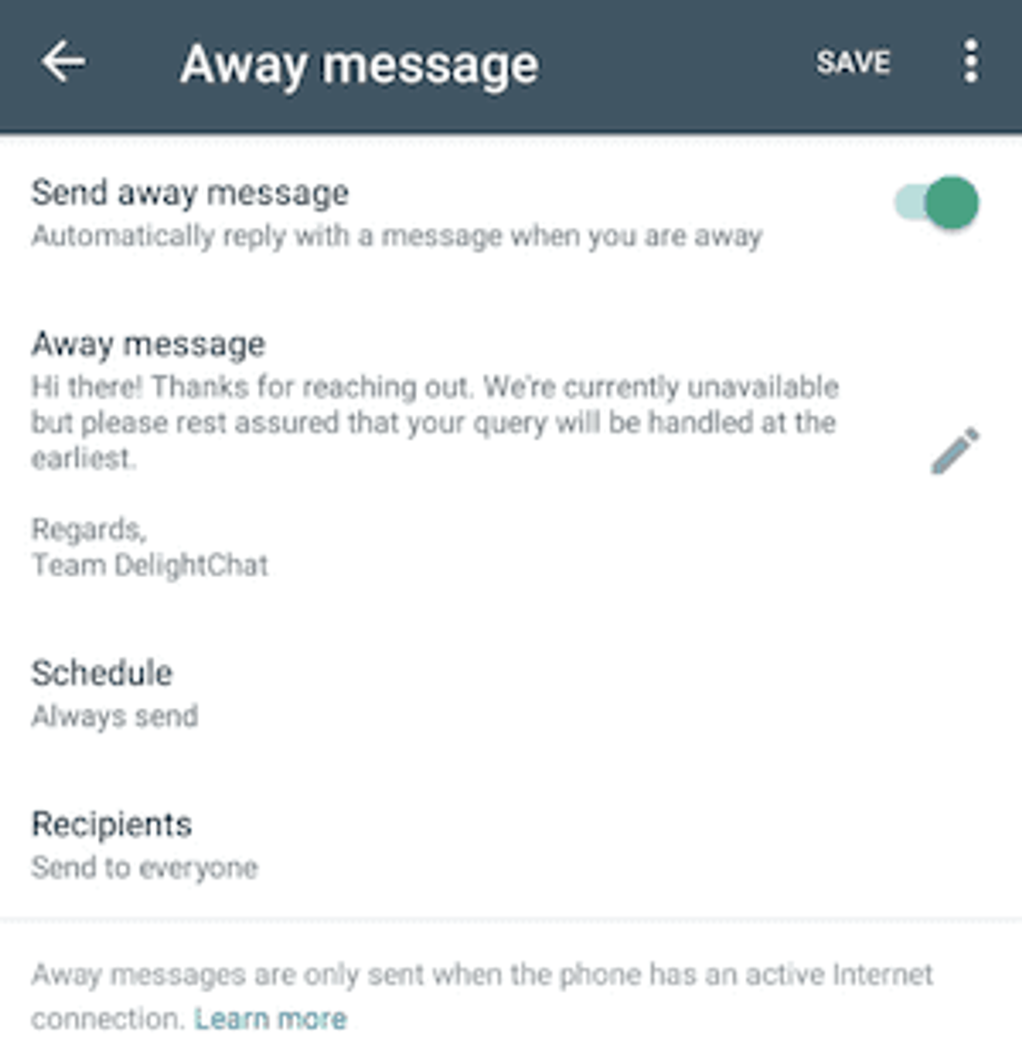 Activate away messages